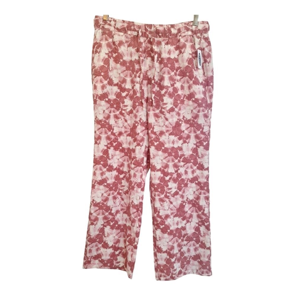 Old Navy NWT Womens High Waisted Tie Dye Linen Blend Wide Leg Pants Size M Pink